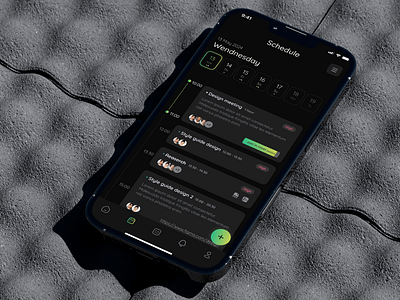 Task Manager Mobile IOS App app calender cards cards view dark mood date event google meet gradient green ios meet mobile navigation schedile view table view task task manager view