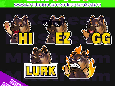 Twitch emotes german shepherd dog lurk, hi, gg, ez & rage pack animated emotes anime cute design discord emotes dog dog emotes emote emotes ez emotes german shepherd german shepherd emotes gg emotes husky illustration lurk emote rage emote sub badge twitch emotes waving emotes