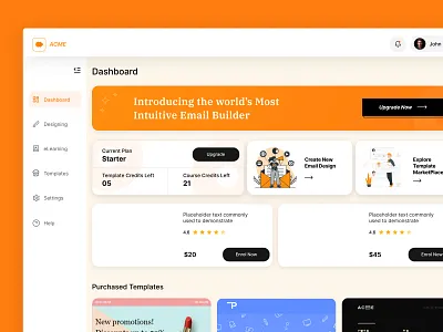 Dashboard - Acme email builder dashboard design figma ui uiux user experience design user interface design ux web design website design