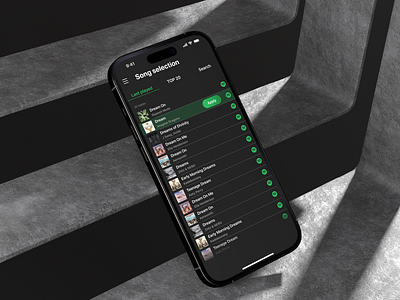 Spotify playlists generation app | Playlist application dark mode minimalistic mobile design mobile ui music playlist product design spotify tabs ui