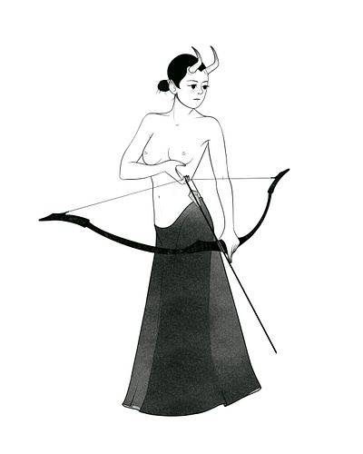 Arrow archer arrow character character design digitalart drawing fantasy illustration monochrome procreate sketch thiefling woman