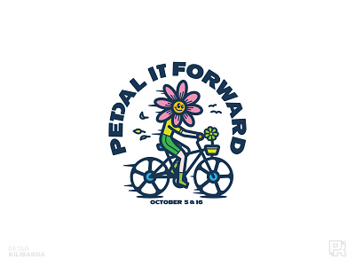 Pedal it Forward (Client's work) bike character cycling drawing flower fundraiser mascot pedal race