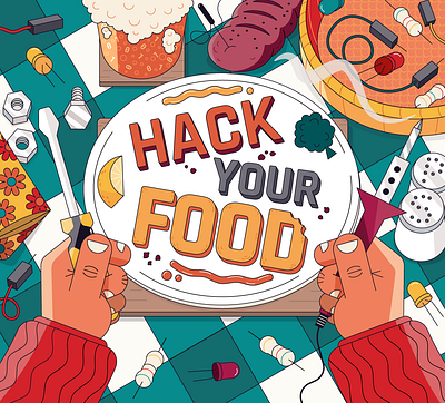 Hack Your Food 2d design editorial food hacking illustration magazine cover maker tech technology