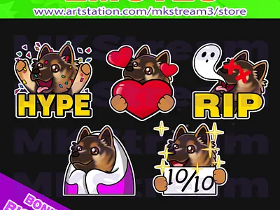 Twitch emotes german shepherd dog hype, love, rip, comfy & 10/10 animated emotes anime comfy cute design discord emotes dog dog emotes emote emotes german shepherd german shepherd dog german shepherd emotes hype emotes illustration love emotes perfect rip emotes sub badge twitch emotes