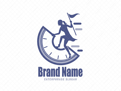 Flying Clock With Champion Rider Logo athletic branding business clock female flying girl power hero logo rider womans world