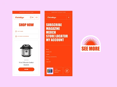 Fleishigs - Mobile cookbook ecommerce food fullscreen landing menu mobile pink product page red responsive rotation rwd see more shopping store ui ux