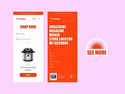 Fleishigs - Mobile cookbook ecommerce food fullscreen landing menu mobile pink product page red responsive rotation rwd see more shopping store ui ux