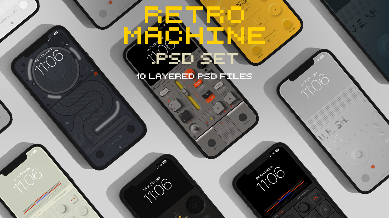 Retro Machine Wallpaper 10 .PSD set graphic design iphone layered photoshop psd psd retro machine retro ui ui vector psd wallpaper