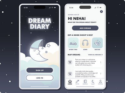 Dream Diary App design dream diary dreams illustration mobile app mobile ui ui ui design vector illustration