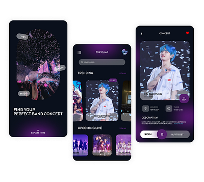 Concert Ticket App Design app appdesign branding concert design graphic design ticket ui uidesign
