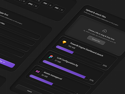 File Upload UI Components calendar ui clean ui daily ui dark mode dark ui design system drag drop figma file upload gradient dark ui minimal modal modern dark ui popover saas skeumophic ui components upload user interface