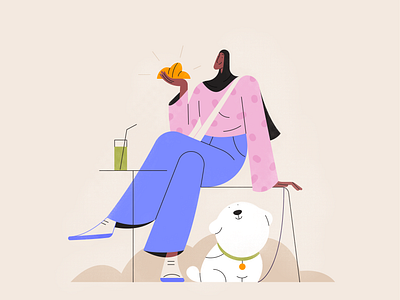 Share it with me! 2d app cafe character design characters coffee design diversity dog flat hijab human illustration illustrator people shape texture vector web design