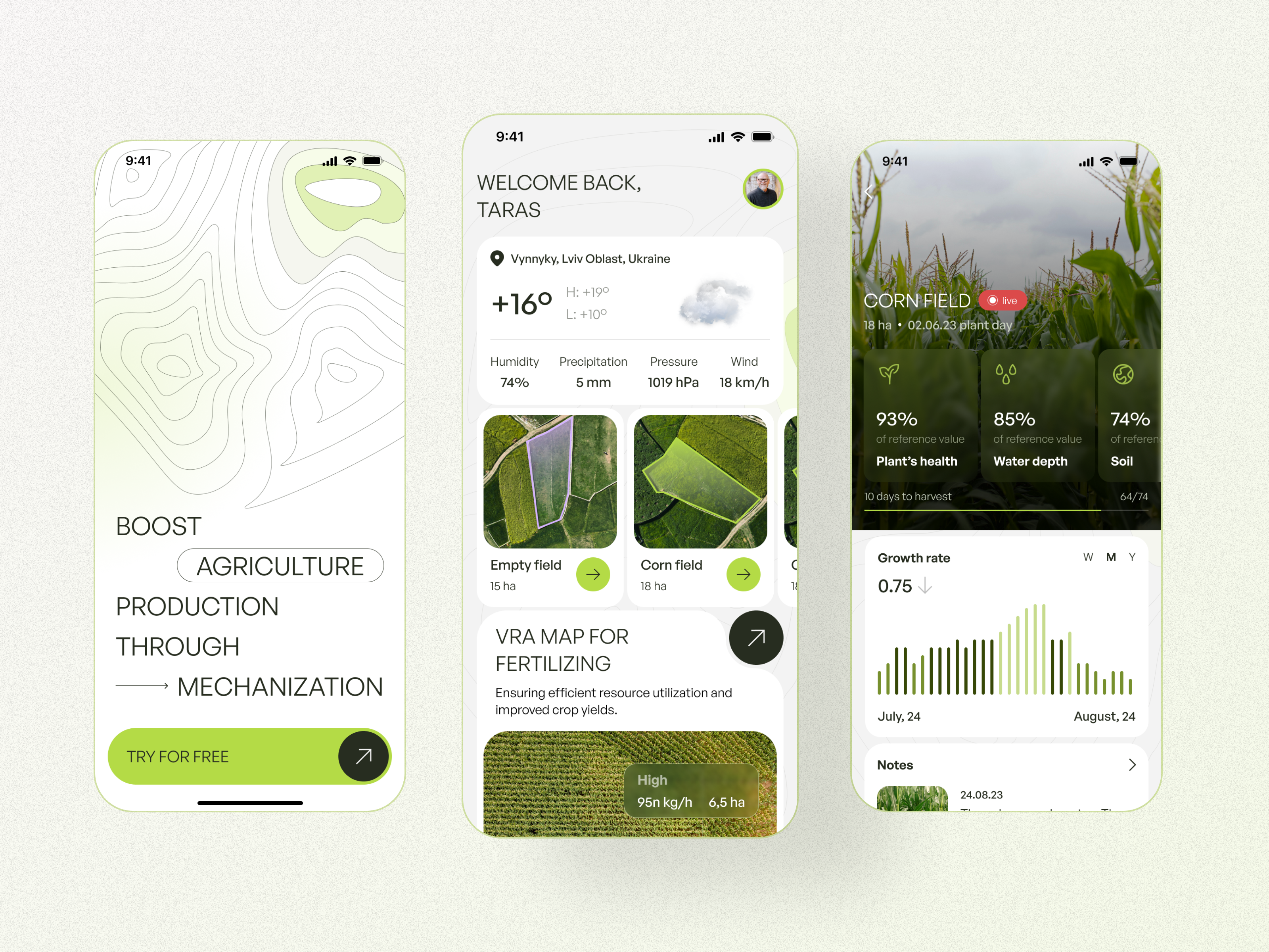 Land Control Agriculture App – Agro Point agriculture agro agro tech app app design contryside crops farm farm app farmer farming fields harvest land control mobile app mobile ui monitoring smart farm terra vegetation