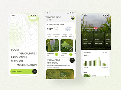 Land Control Agriculture App – Agro Point agriculture agro agro tech app app design contryside crops farm farm app farmer farming fields harvest land control mobile app mobile ui monitoring smart farm terra vegetation