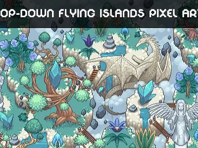 Flying Islands Pixel Art Top-Down Tileset 2d asset assets fantasy game game assets gamedev illustration indie indie game mmorpg pixel pixelart pixelated rpg set tileset tilesets tilesheet top down