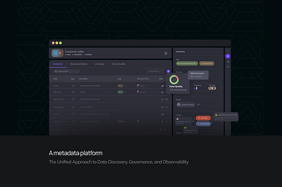 Metadata Platform dark mode dashboard data data analysis ui ux