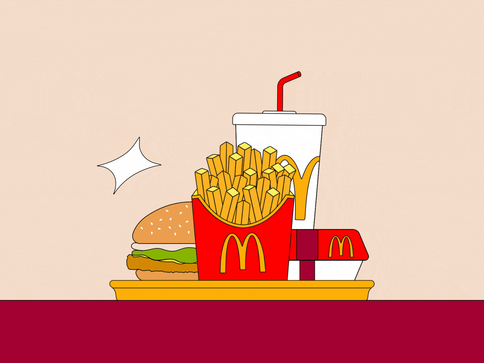 McDonald's menu 🍔 2d animation branding drink fast food food fries gif hamburger illo illustration mcdonalds menu motion motion graphics rotation translation