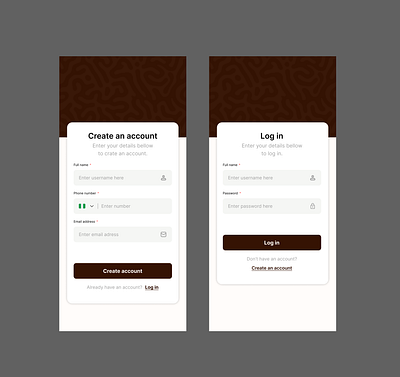 Create account and Login Screens ui