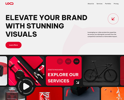 Video Production concept landing page black brandidentity branding cards concept creativeagency design digitalmarketing hero landing product red services ui uidesign ux uxui video videoproduction white