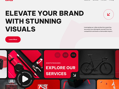 Video Production concept landing page black brandidentity branding cards concept creativeagency design digitalmarketing hero landing product red services ui uidesign ux uxui video videoproduction white