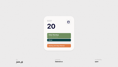 ● Calendar widget - Saberali.co app ui app widget branding component dashboard design design system illustration minimal mobile app saber saber ali ui widget