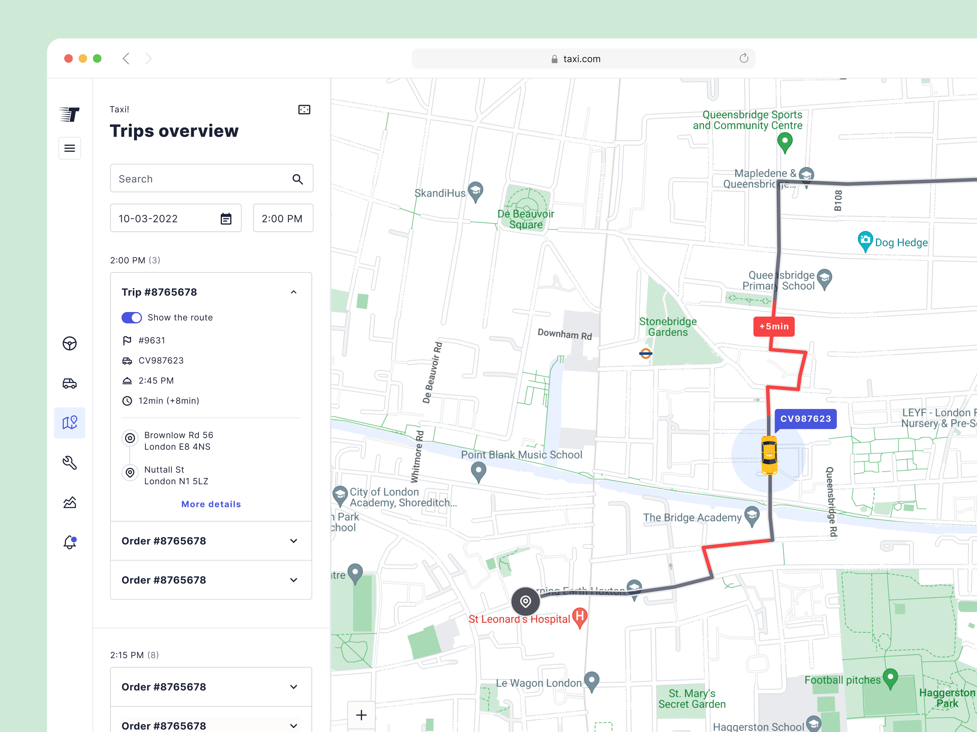 Example of Taxi manager - web app: Trip Overview