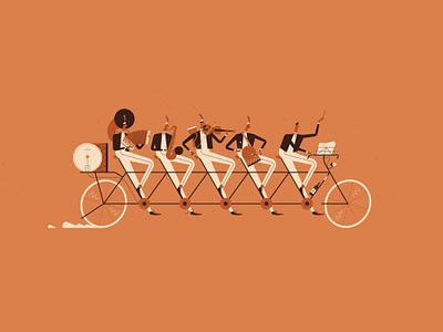 Collaboration bicycle character conductor drums illustration orchestra ride texture trumpet vector violin