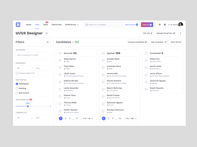 Applicants View for HR branding dashboard graphic design hr dashboard ui ux