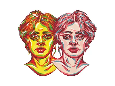 Tritanopia colour blindness aesthetic art artwork awareness bright colour blindness colourful contemporary art contrast curly hair design expressiveart figurative art gouache illustration meaningful art painting portrait representation tritanopia woman