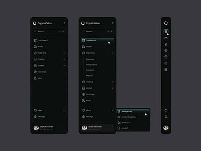 CryptoVision - Minimal Sidebar Navigation admin panel ai bitcoin blockchain coin crypto dashboard finance money navigation platform product design saas sidebar token trading ui ux wallet web design