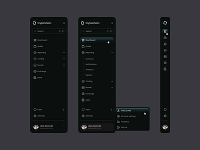 CryptoVision - Minimal Sidebar Navigation admin panel ai bitcoin blockchain coin crypto dashboard finance money navigation platform product design saas sidebar token trading ui ux wallet web design