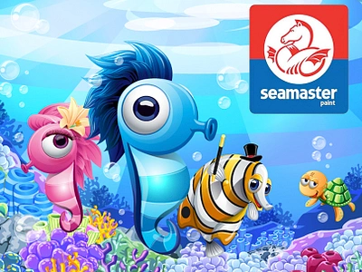 Seamaster Paint - Screen 2d 2d illustration adobe illustrator casual game coral design digital art game art game design game screen graphic illustration loading screen logo sea seahorse sealife under the sea vector vector art