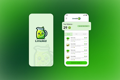 LimeAid Mobile App adobe xd app ui design figma green mobile app ui design