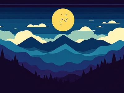 Illustration 02 - Serene Twilight calming digital art illustration landscape minimalist mountains nature night sky twilight vector art