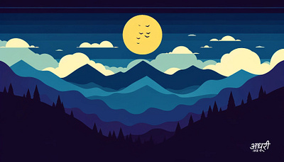 Illustration 02 - Serene Twilight calming digital art illustration landscape minimalist mountains nature night sky twilight vector art