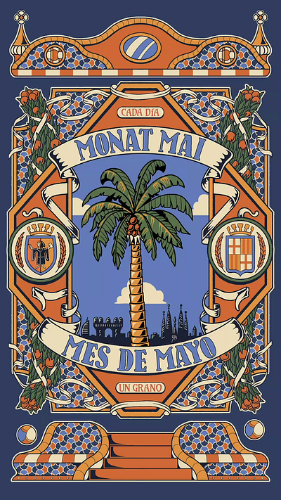 Barcelona Souvenir art nouveau barcelona branding graphic design illustration jugendstil label packaging palm retro spain vintage