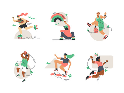 Pursue your Passions — Illustration Series art brand character color flat illustration intuit passion people rollerblading series skateboarding sports web