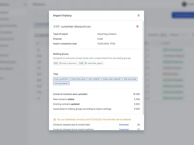 Dialog / Import history dialog email history modal window ui