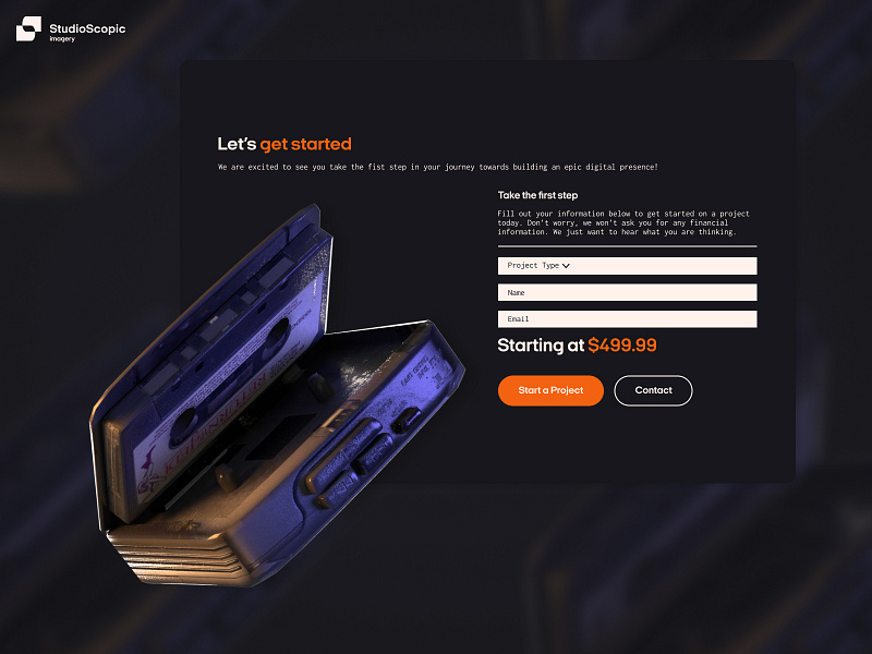 StudioScopic Imagery 3D UX / Get Started 3d 3d web design lowpolly render spline ui ux webdesign