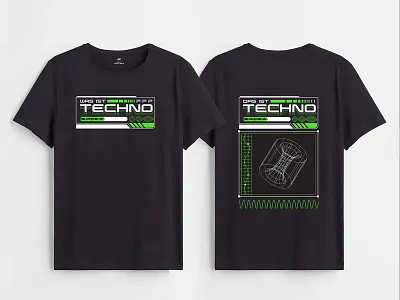 Techno T-shirt Design Green design digitalillustration drawing futuristic graphicdesign illustration illustration art illustrator t shirt design techno tshirt wireframe