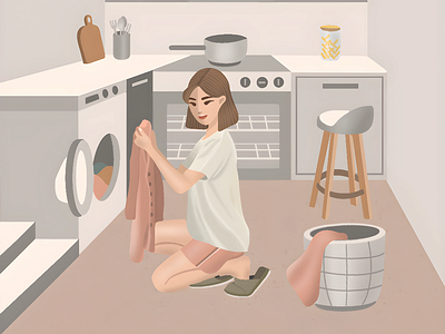 That's a positive spin on dirty laundry, wouldn't you agree? animation apartment art clothes digital art digital illustration graphic design home home design illustrator kitchen kitchen set laundry laundry machine laundry room promotion real estate shirt skirt stove