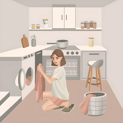 That's a positive spin on dirty laundry, wouldn't you agree? animation apartment art clothes digital art digital illustration graphic design home home design illustrator kitchen kitchen set laundry laundry machine laundry room promotion real estate shirt skirt stove