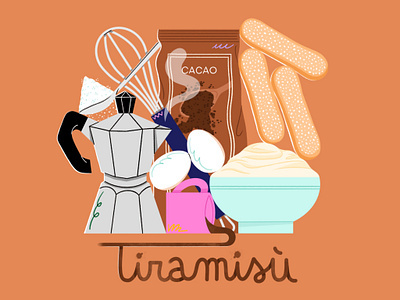 Tiramisu POP - Recipe branding coffee colorful composition design editorial eggs flat food food illustration graphic design illustration illustrator ingredients lettering minimal pop print recipe