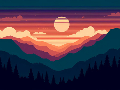 Illustration 03 - Golden Horizons evening sky graphic design mountains ui vector art