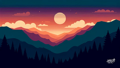 Illustration 03 - Golden Horizons evening sky graphic design mountains ui vector art