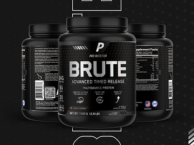 BRUTE Multisource Protein Packaging Design blender bottle brand identity branding fitness label label design packaging packaging design product protein supplement whey