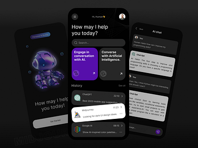 AI CHAT 3d ai aichat app appai bing ai branding chat dall e design graphic design logo midjourney mobile ui ux