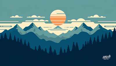 Illustration 04 - Sunlit Peaks digital art forest illustration landscape morning mountains nature sunrise tranquility vector art