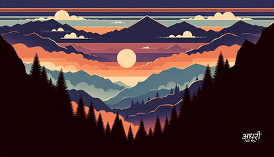 Illustration 05 - Sunset Symphony digital art dusk forest harmony illustration landscape mountains nature sunset vector art