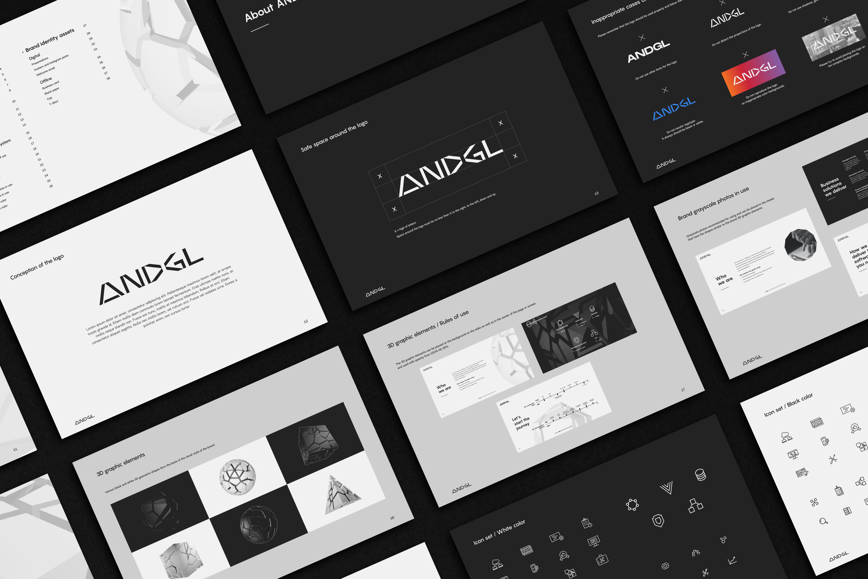 ANDGL Brandbook 3d brand brand guideline brandbook branding digital company graphic design logo ui visual identity